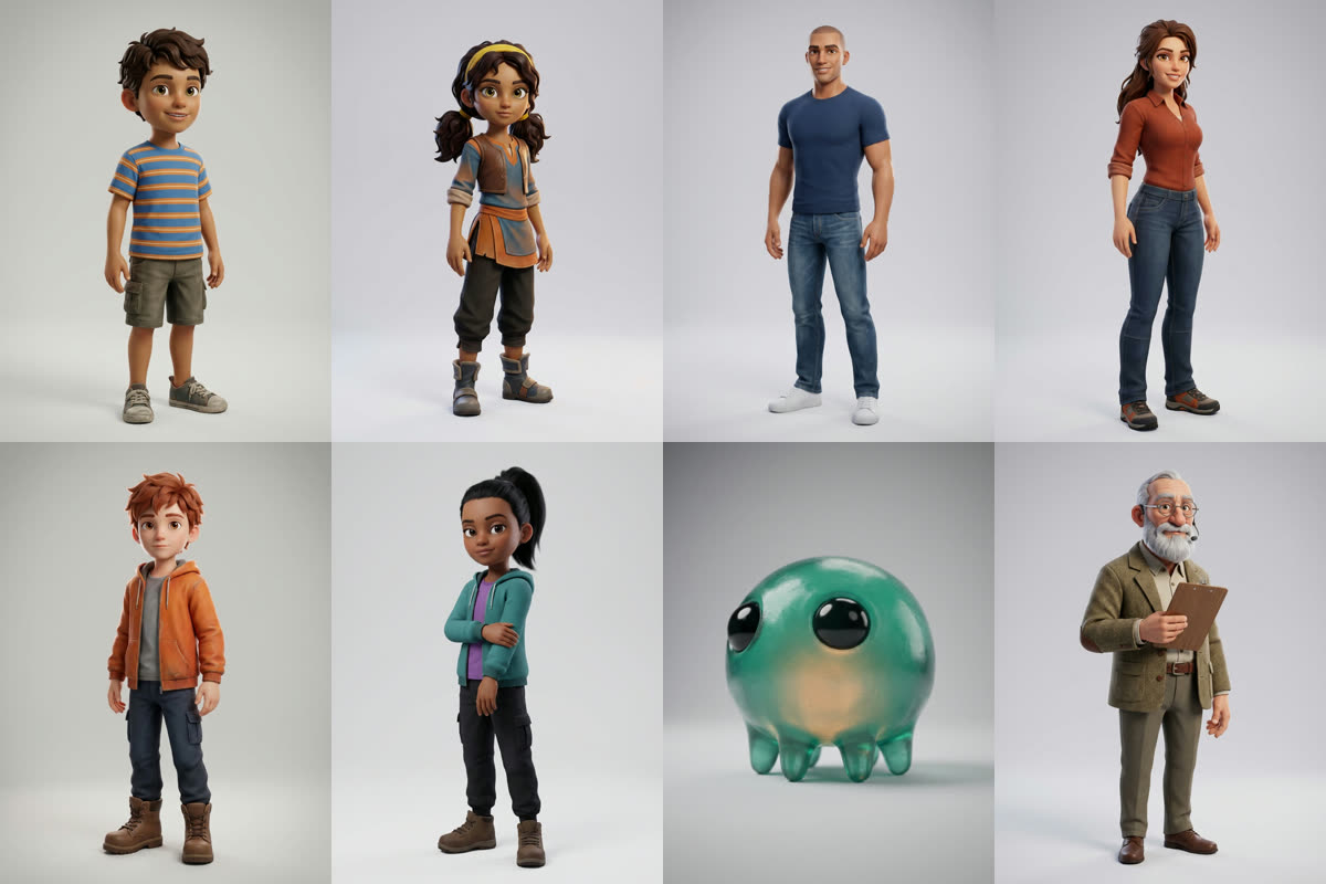 The eight Gobi Da Nobi Season 2 characters in a stylized 3D look. Top row: Gobi, Mhadi, Galactocrat and Ishtar. Bottom row: Nova, Vega, Bloop the green jelly Martian, and the Chief Judge.